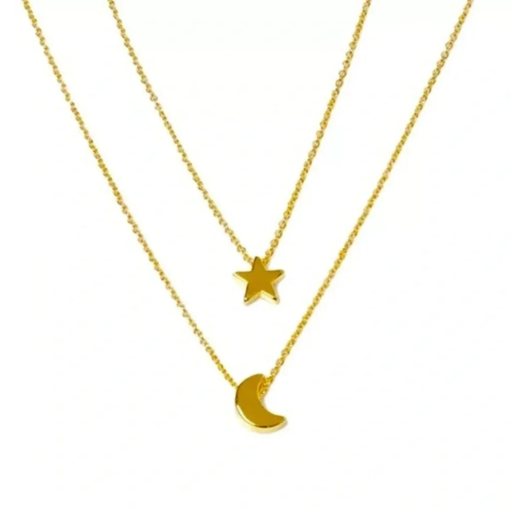Free - Gold moon and star layered stacked necklace